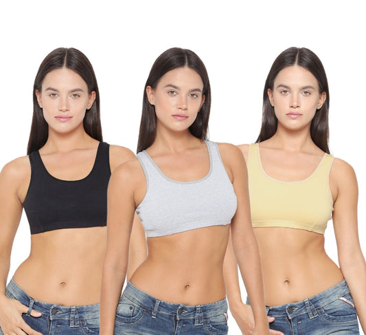 YUCI Pack of 3 Girls Sports Bra Black Skin Grey