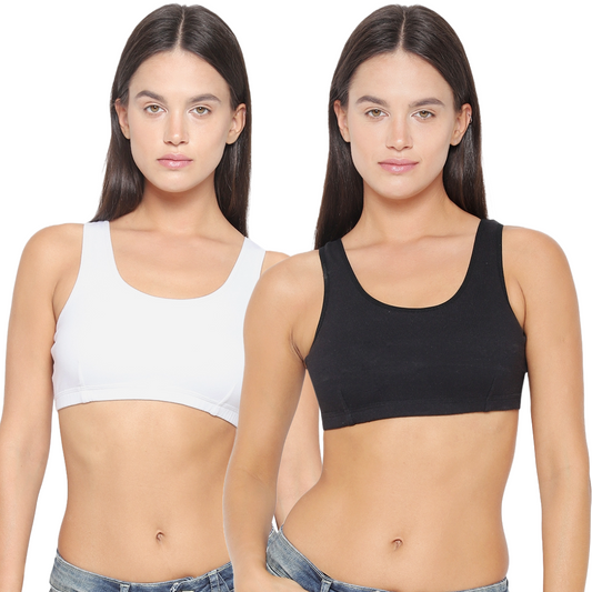 YUCI Pack of 2 Girls Sports Bra Black and White