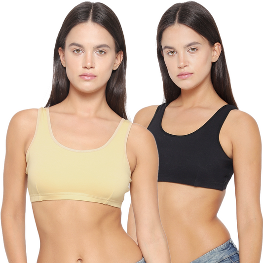 YUCI Pack of 2 Girls Sports Bra Black and Skin