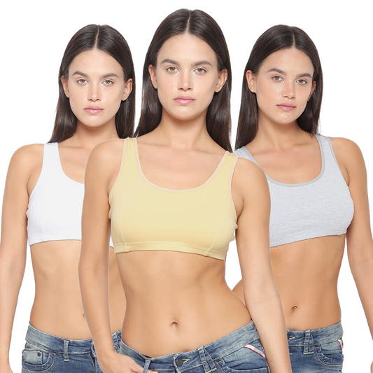 YUCI Pack of 3 Girls Sports Bra White Skin Grey