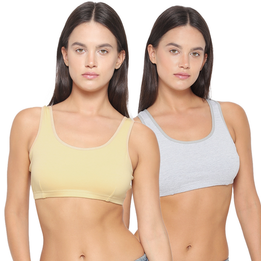 YUCI Pack of 2 Girls Sports Bra Grey and Skin